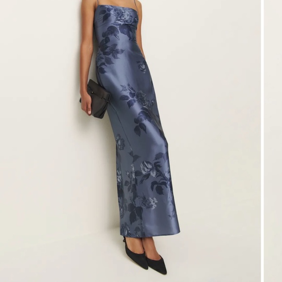Reformation Frankie Silk Dress Blue - Size 2 - Picture 1 of 4